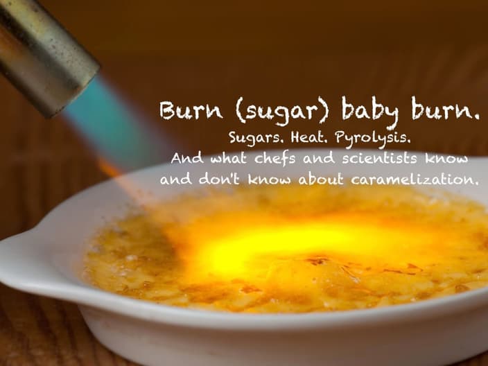 caramelization - blowtorch on sugar on a creme brulee