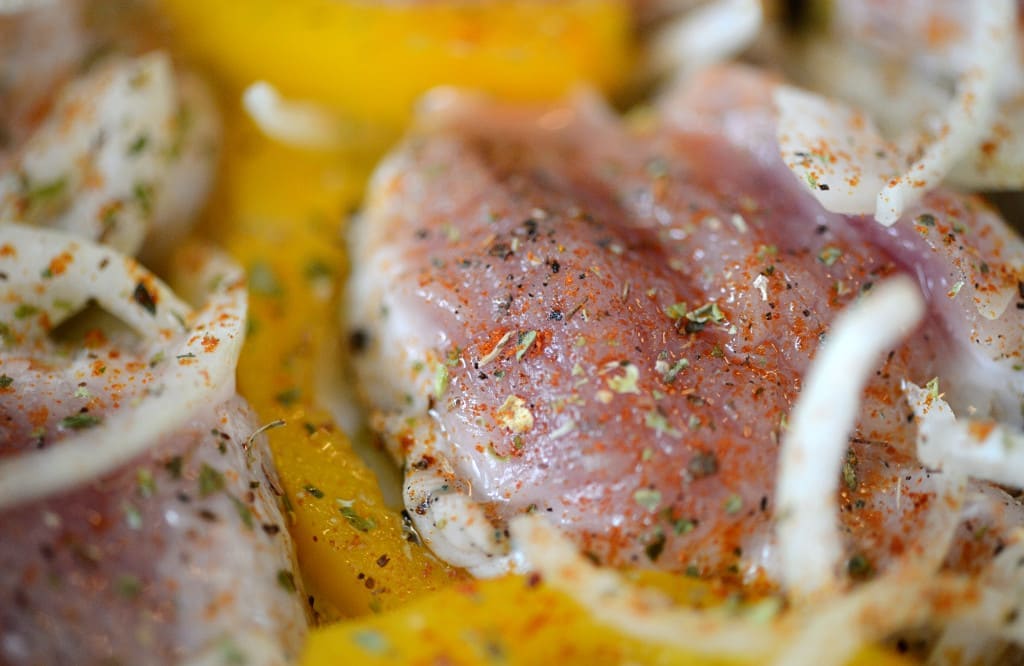 fresh meat is fried in a skillet