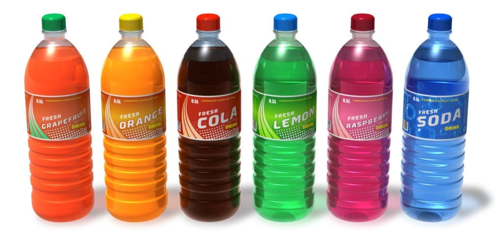 Set of soda in plastic bottles