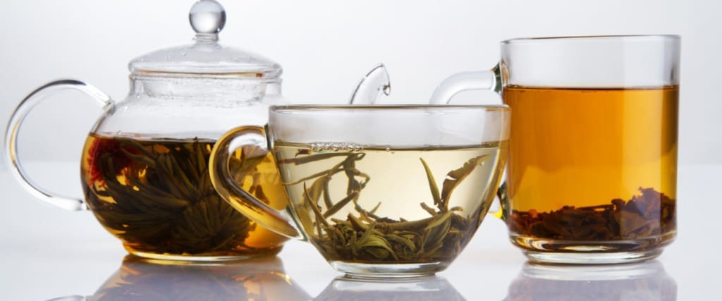 Different sorts of tea - black, green and white