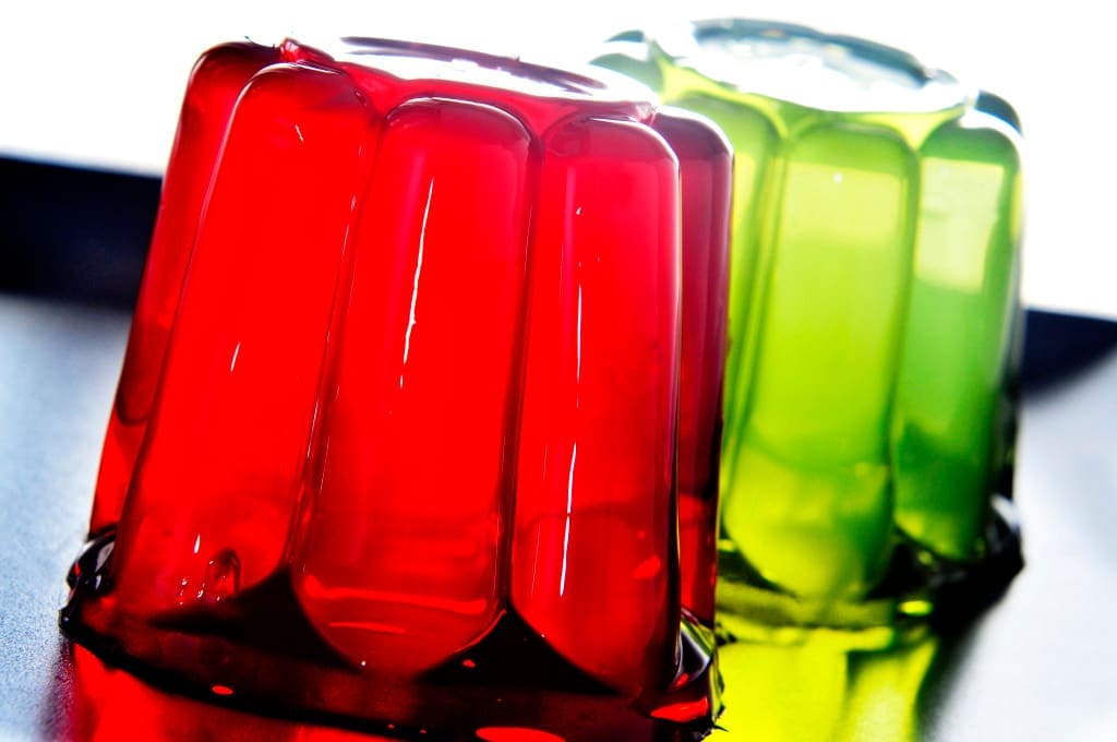 jelly - closeup of a plate with refreshing gelatin desserts of different flavors and colors