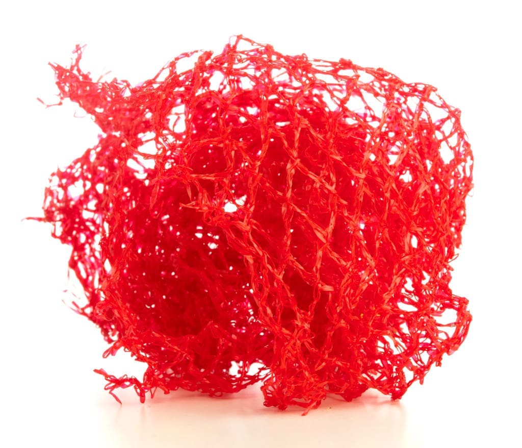 red net of fruit on a white background