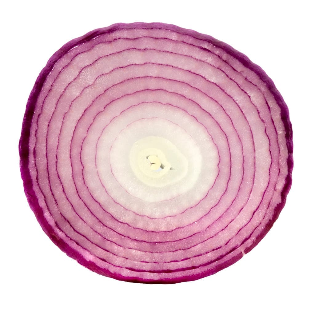 Slice of red onion, isolated on white background.