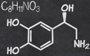 Blackboard with the chemical formula of neurotransmitter Norepinephrine