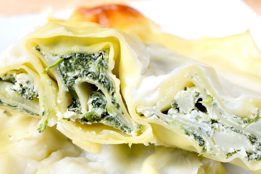 lasagna stuffed with ricotta and spinach and mozzarella with bechamel sauce