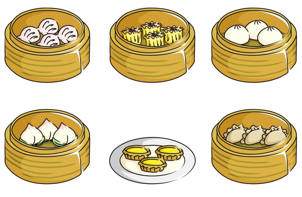 A vector illustration of Chinese dim sum icons