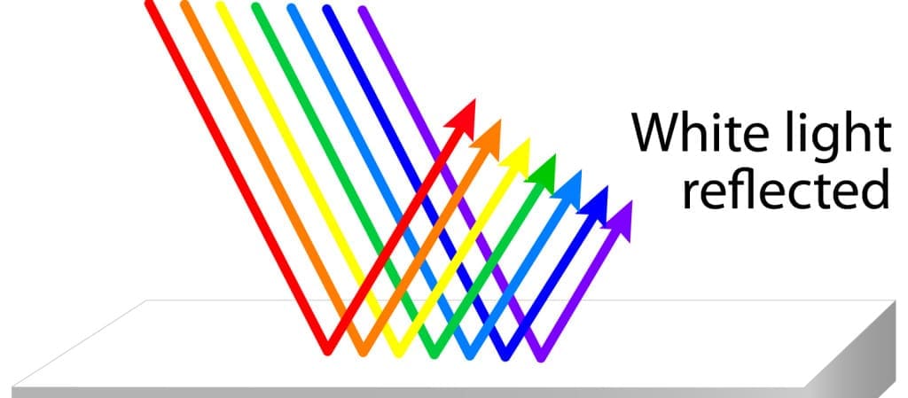 egg white looks white because the larger denatured proteins reflect most/all wavelengths