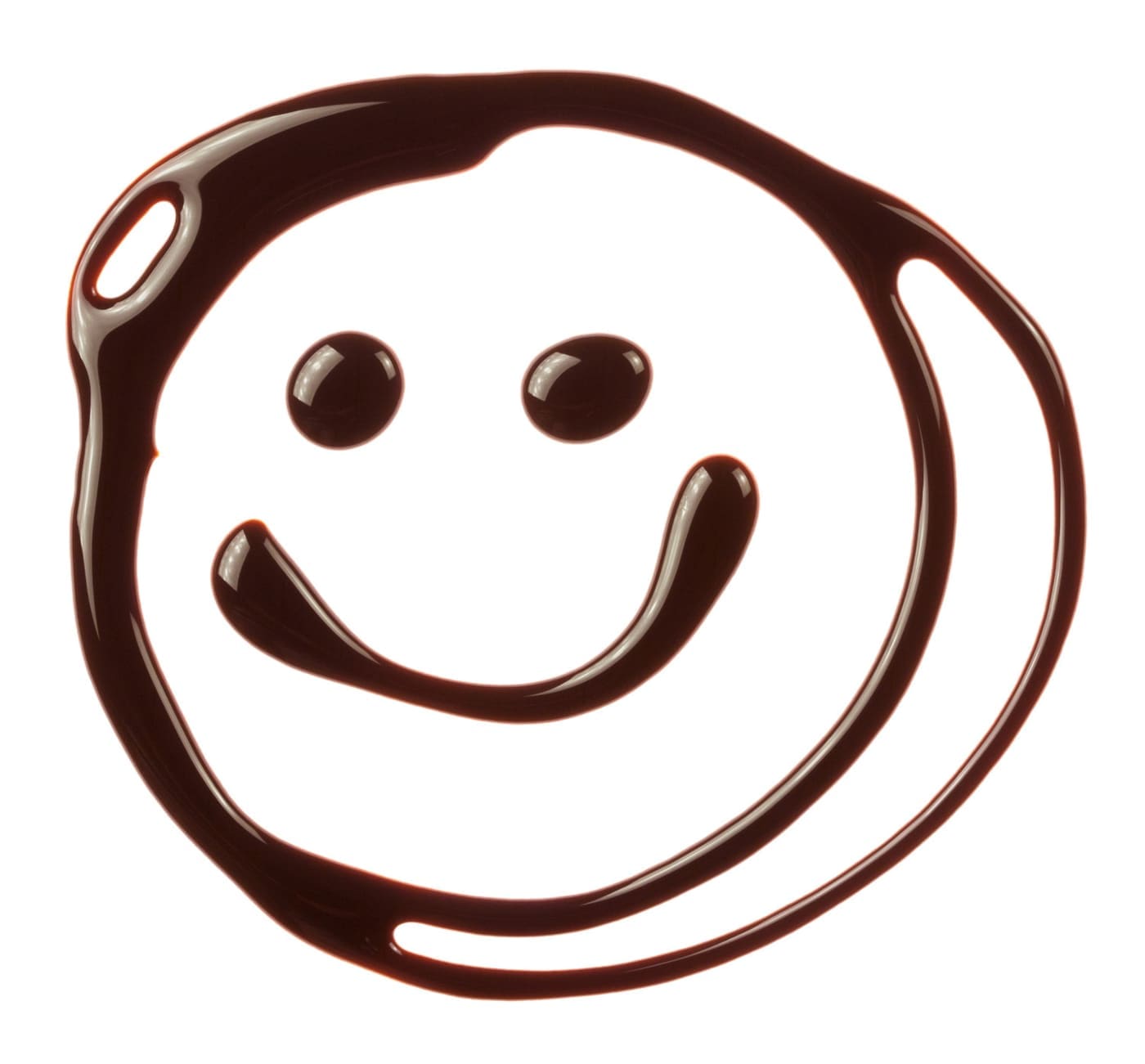 chocolate can be melted at different temperatures but only one is right if we want to temper chocolate - Smiley face made of chocolate syrup is isolated on a white background