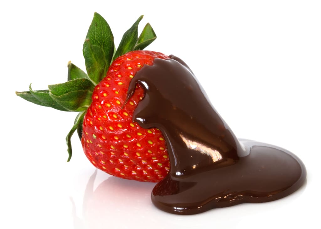 we can temper chocolate and yummy chocolate strawberries - Strawberry in chocolate over white background