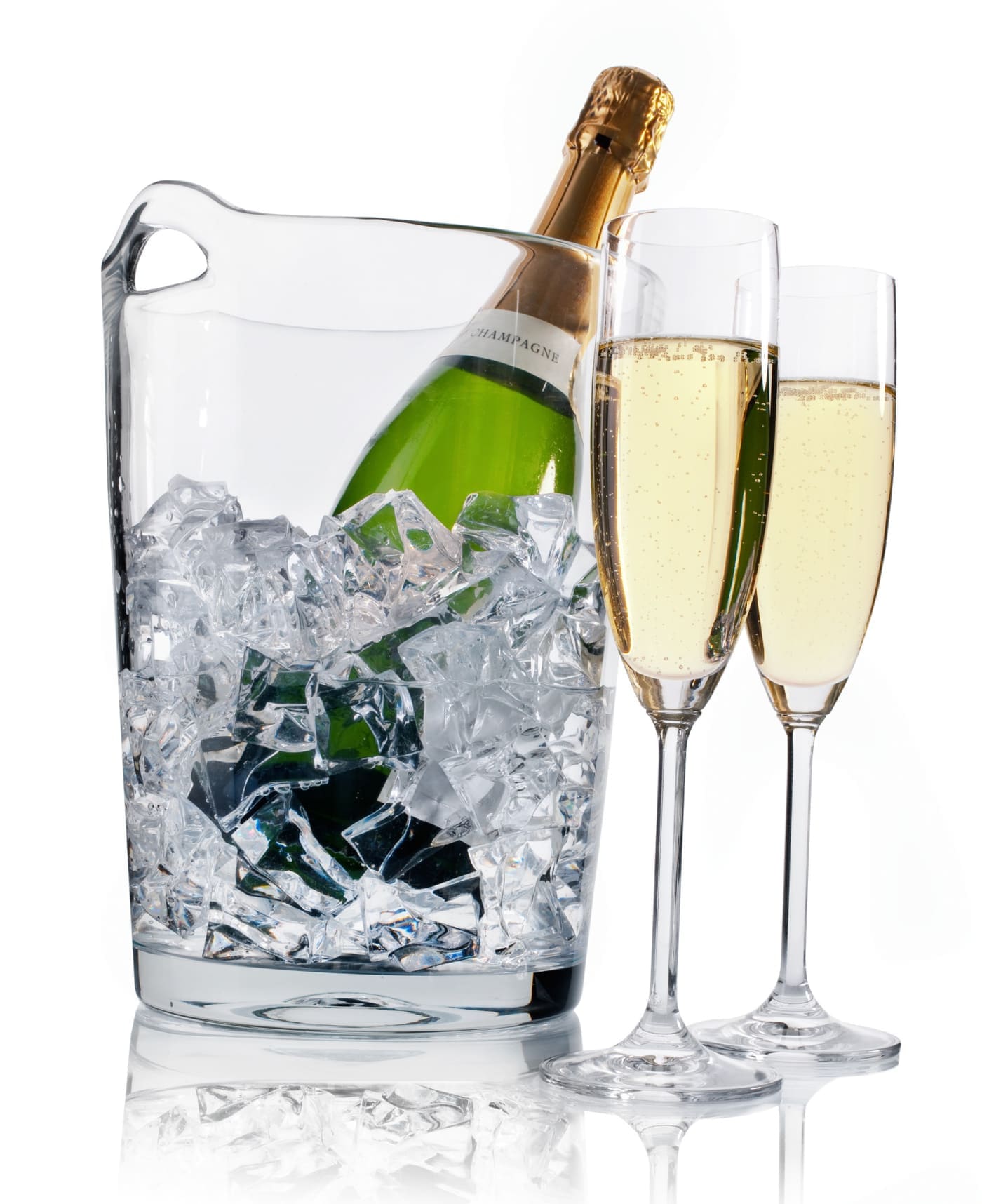 Latent heat is why we use an ice bucket (and not just cold water) Champagne in ice cooler and two champagne flutes