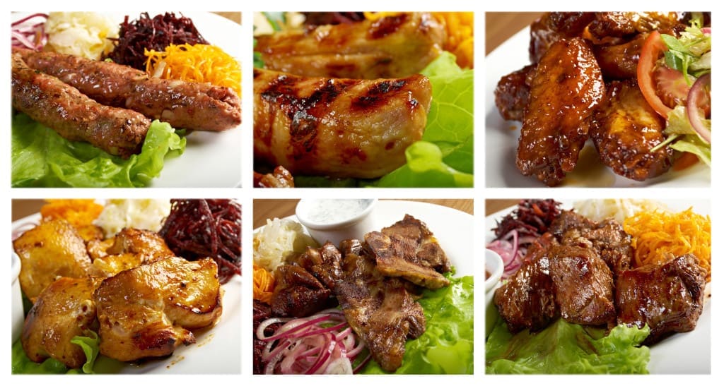 Food set of different meat . collage. barbecue grill