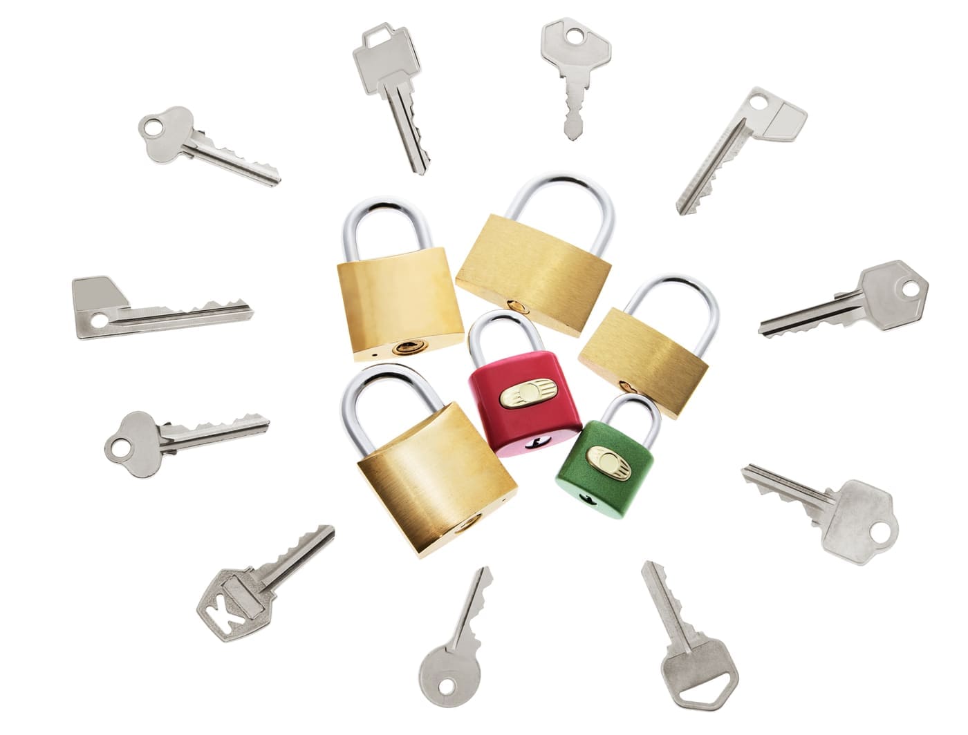 enzymes and lock and key model - Locks and Keys on Isolated White Background