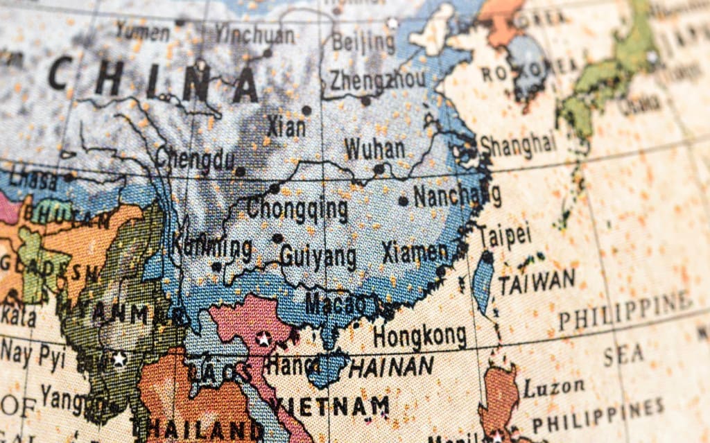 Ketchup originated from the southern coastal regions of China - Close-up of East and Southeast Asia in the colorful world map.